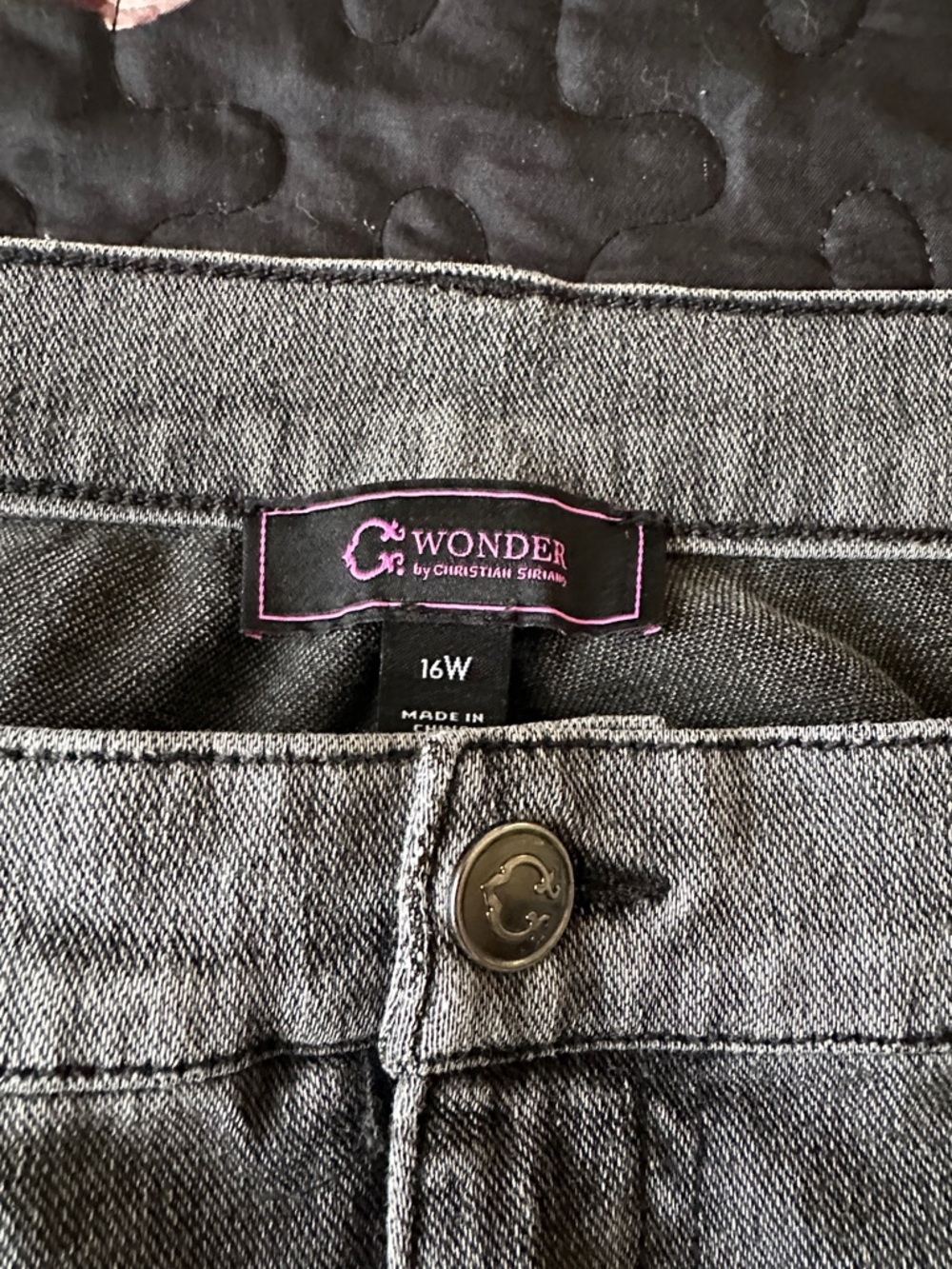 Christian Siriano Women's High-Rise Gray Denim Jeans with Branded Button